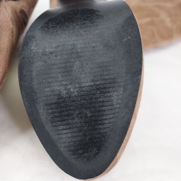 Bella Marie Boots Women's Sz 7 Suede Over The Knee 3.5" Block Heel Taupe Lace-up - Picture 15 of 16